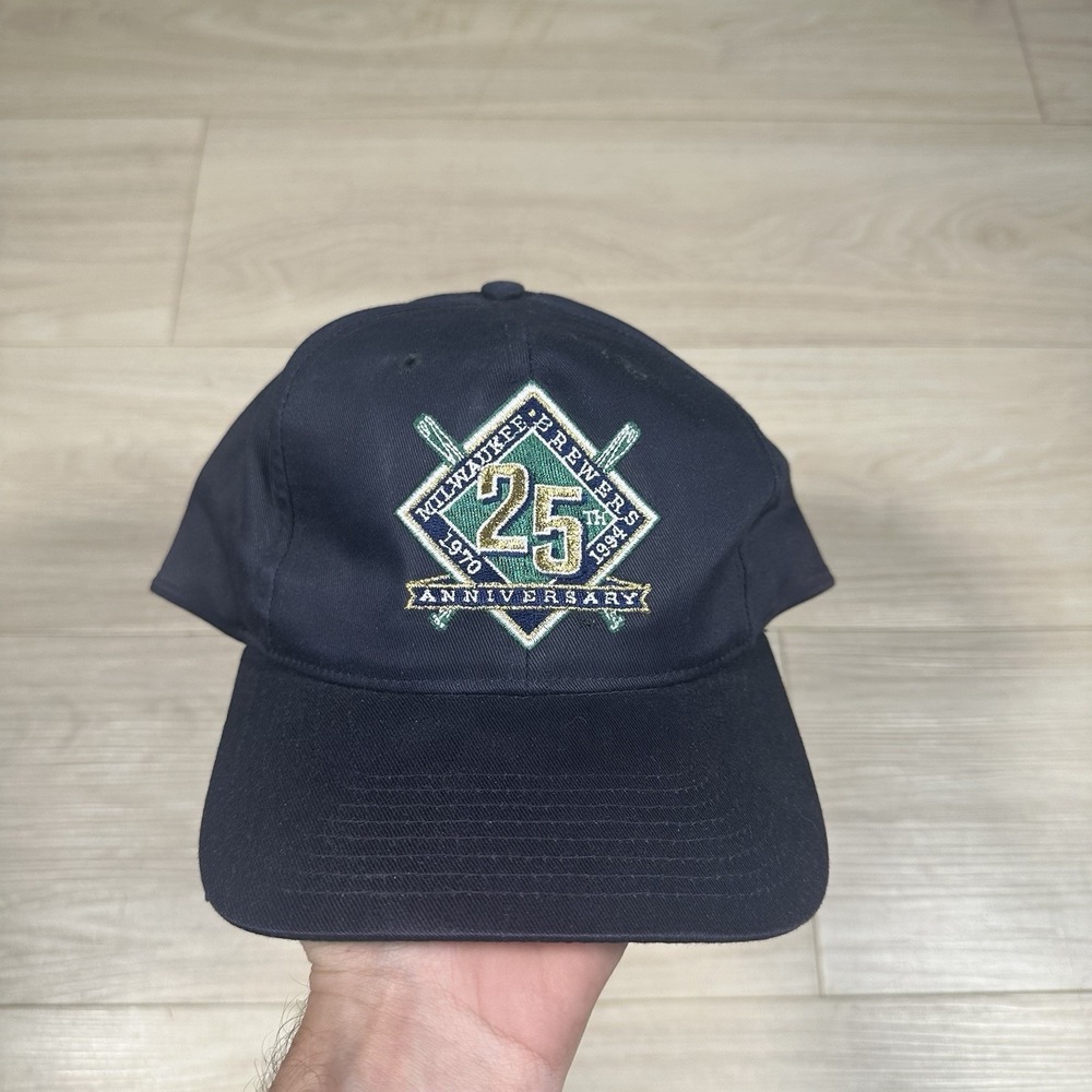 Vintage 90s Milwaukee Brewers 25th Anniversary SnapBack MLB Retro Logo EUC Retro - Picture 2 of 8